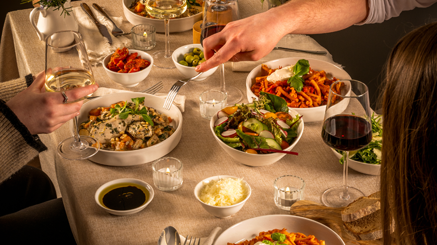 Dishes of food on table